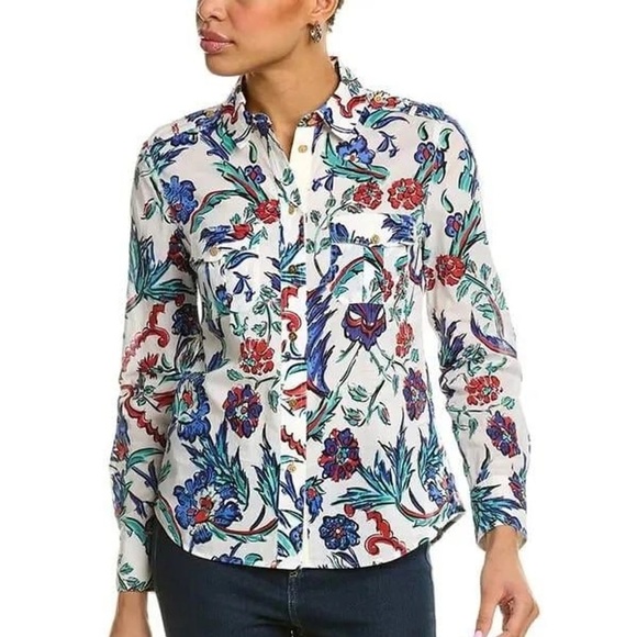 Tory Burch Floral Long Sleeve Button Down Shirt Size 2 - Picture 1 of 9